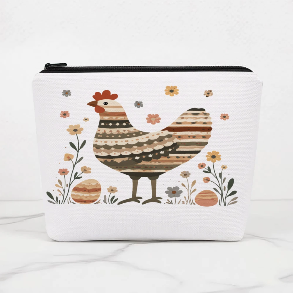 Chicken Floral Eggs Pattern Print Makeup Bags for Girls Cosmetic Pouch Toiletry Bag Pencil Case Travel Storage