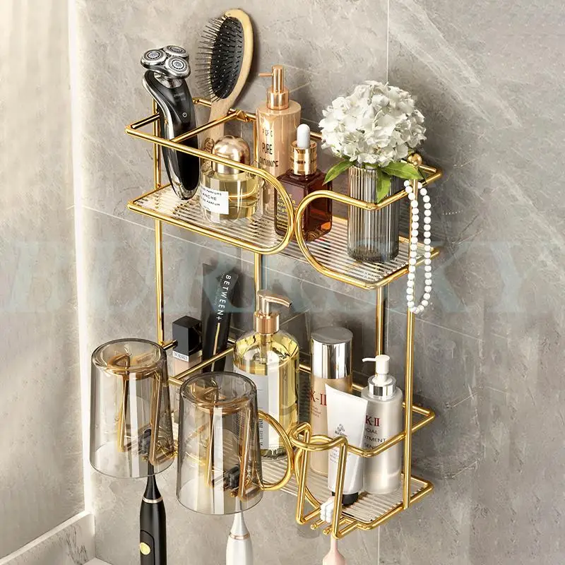 

Bathroom Shelves Shower Shelf 2 layer Acrylic Toothbrush Holder Bathroom Organizer Cosmetic Storage Holder Wall Mounted