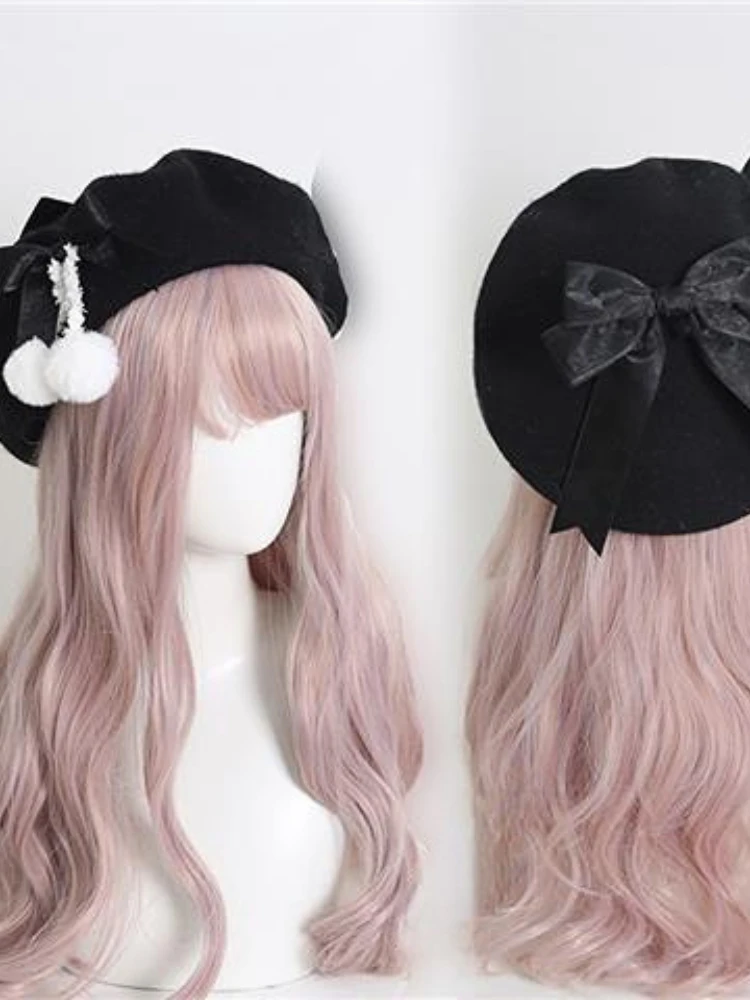 Lolita Sweet Fashion Felt Beret Women Teen Girls Cute Wool Kawaii Bow Winter Beanie Hat Autumn Vintage Warm French Artist Cap