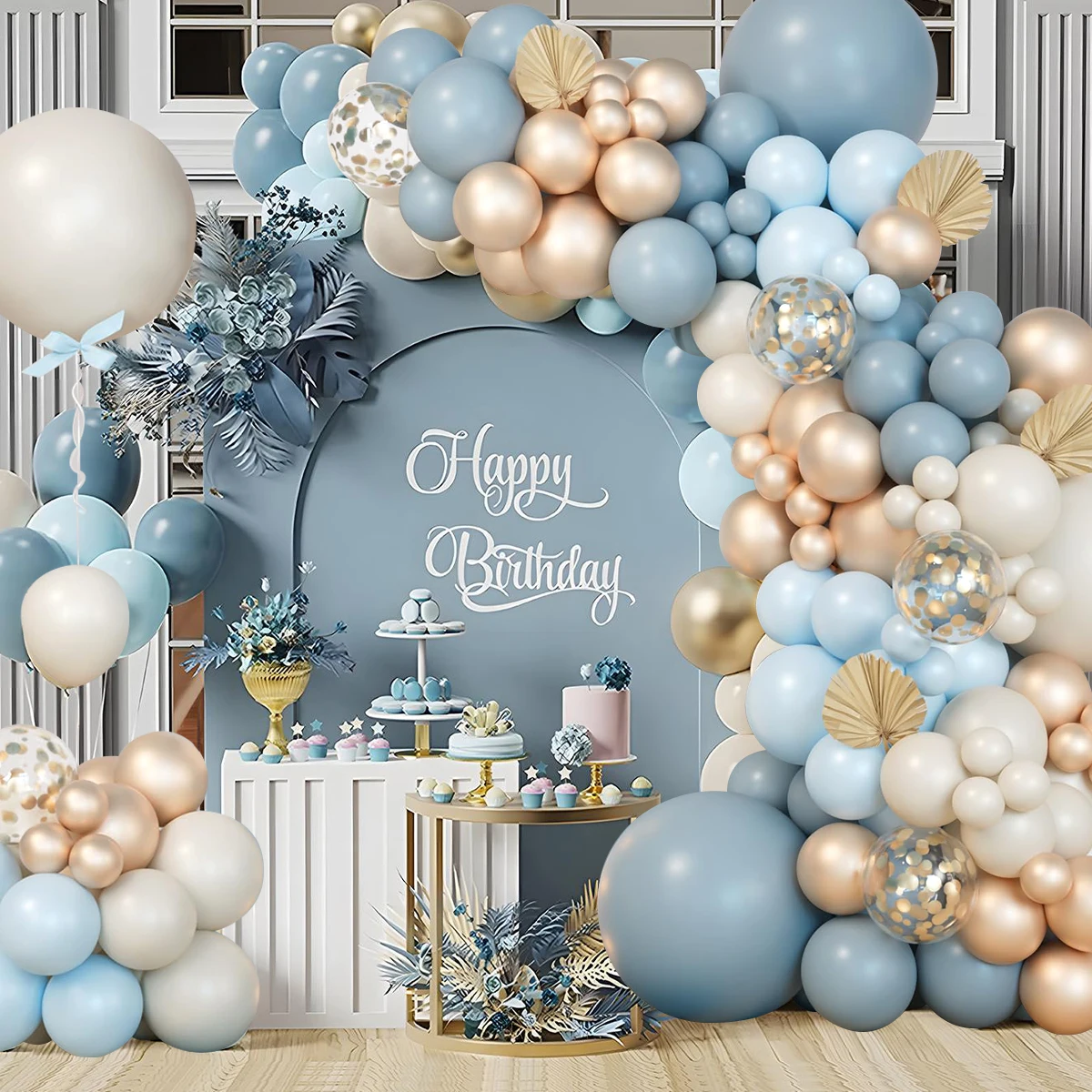 Balon Macarone biru lengkungan karangan bunga Kit pesta ulang tahun dekorasi lateks Foil balon pesta ulang tahun pernikahan pesta Baby Shower balon anak-anak