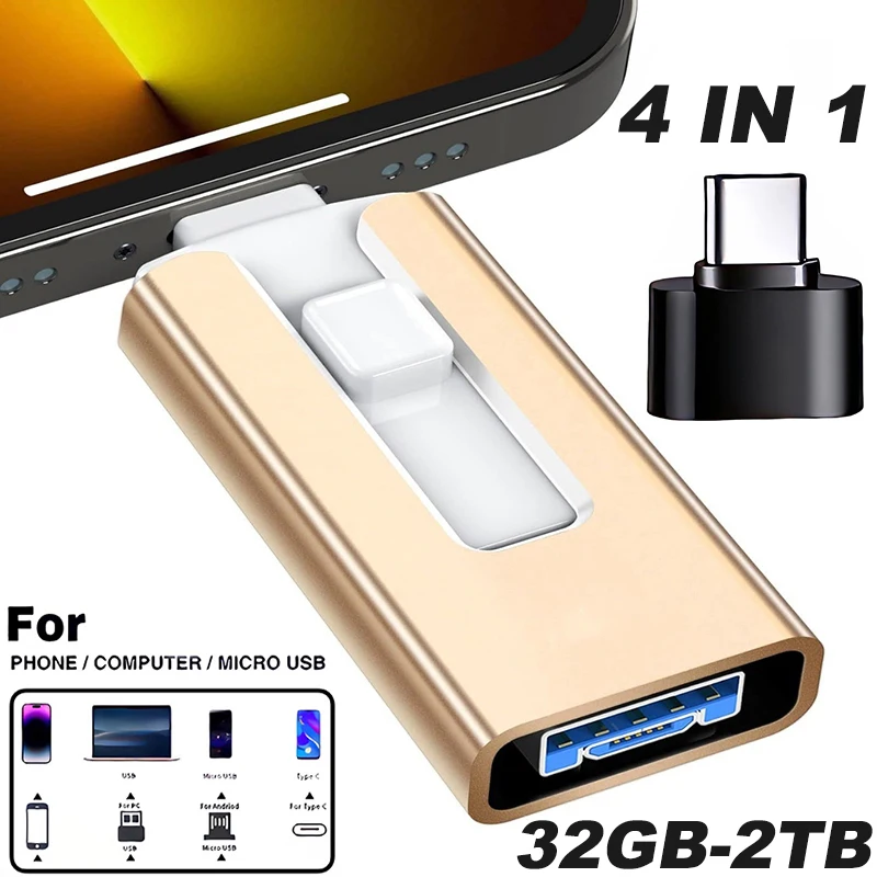 4 In1 OTG Micro USB 3.0 Flash Drive Dual Purpose Android TYPE-C Pen Drive Mobile Micro USB Memory Stick Drive Free For iPhone