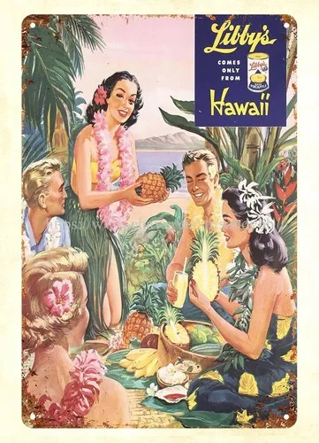 modern home wall art 1950s Libbys Luau Hawaii Travel Poster metal tin sign