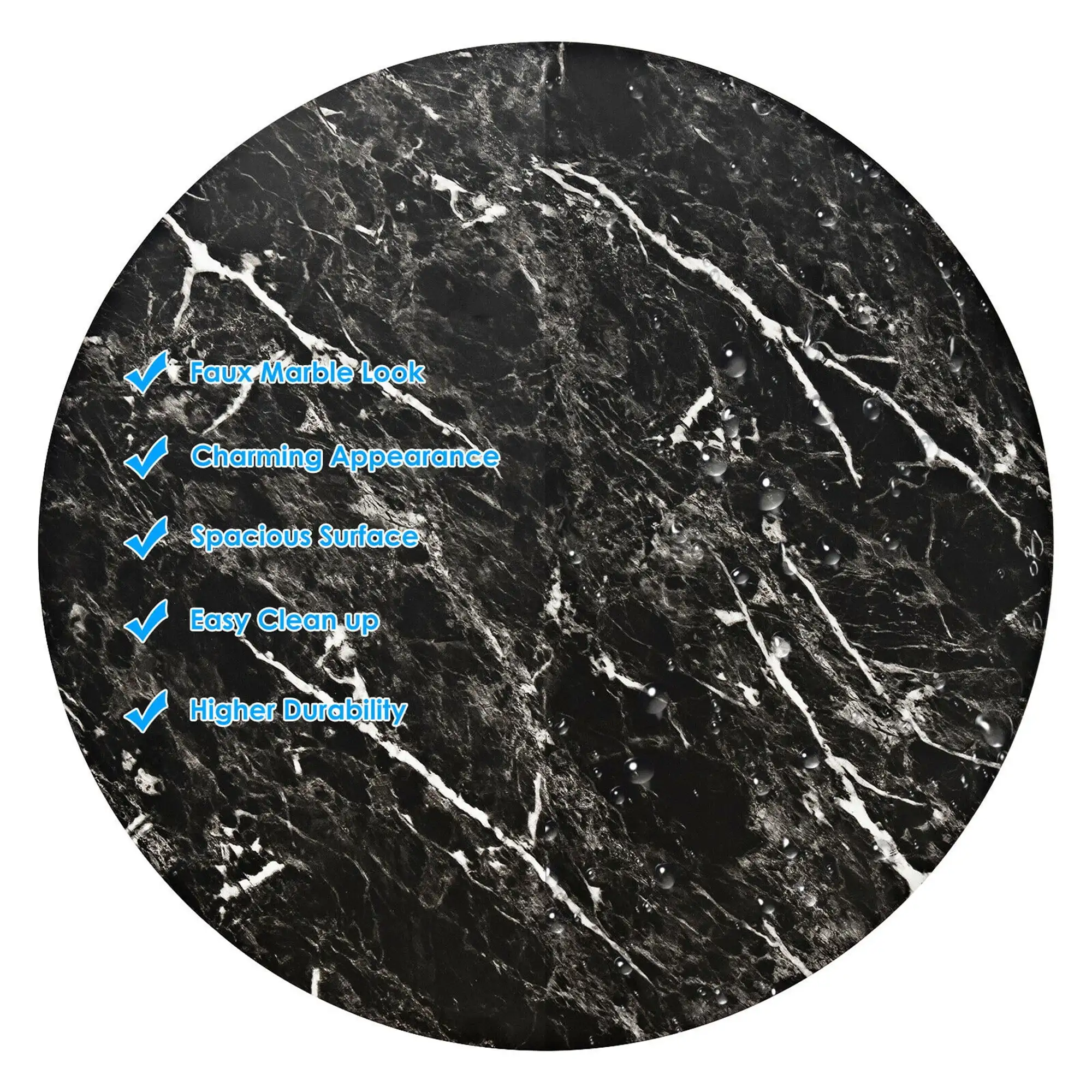 Round Swivel Adjustable Bar Table with Faux Marble Top Bistro Pub Counter Table Cocktail Table Kitchen Dining Table, Black