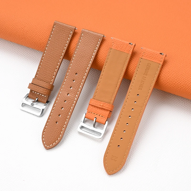 Genuine Leather Strap Orange Green Universal Men Women Retro Cowhide Quick Release Replace Bracelet Watch Band Belt 18/20/22mm