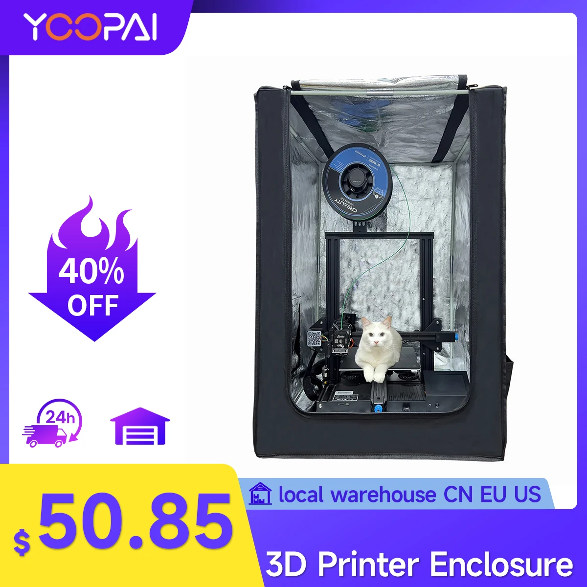 YOOPAI boîtier d'imprimante 3D pour imprimante 3D série Creality Ender maison anti-poussière ignifuge grande taille 55 × 65 × 75 cm installation facile