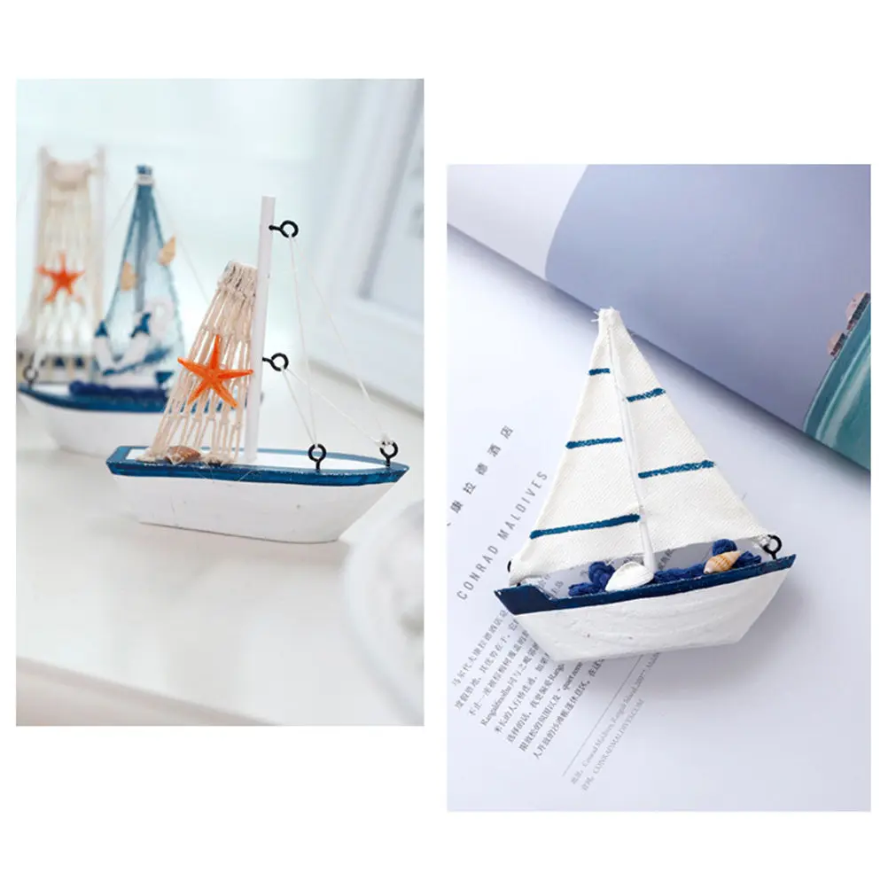 

Wooden Sailboat Ornament Cartoon Lovely Mediterranean Style Small Fresh Table Car Office Bedroom Decor Relaxing Gift