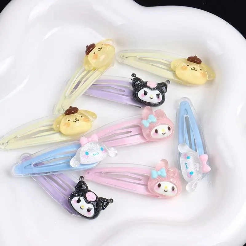 2Pcs Sanrio Girls Hair Clip Kawaii MyMelody Kuromi Cinnamoroll Bangs Clip Girlish Heart Transparent Hairpin Kids Hair Gift