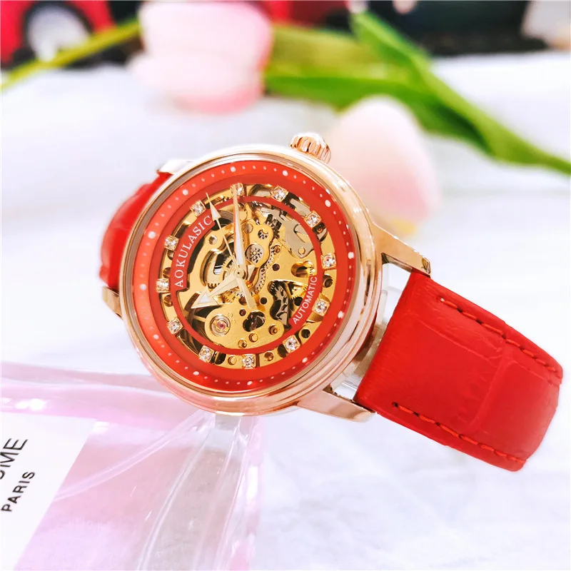 Free Shipping OUTLETSNew Hot Sale Oguras 's Automatic Mechanical Double-Sided Hollowed Leisure Women's Watch Fashion