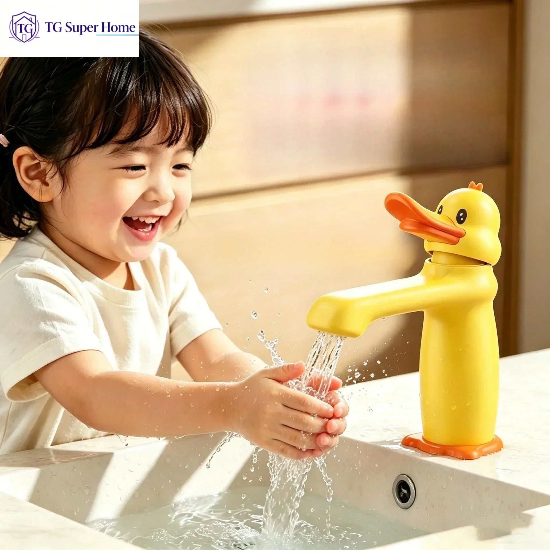 Cartoon-Style Children's Faucet: Little Yellow Duck Design, Adjustable Hot/Cold Water, Splash-Proof, Universal Sink Faucet