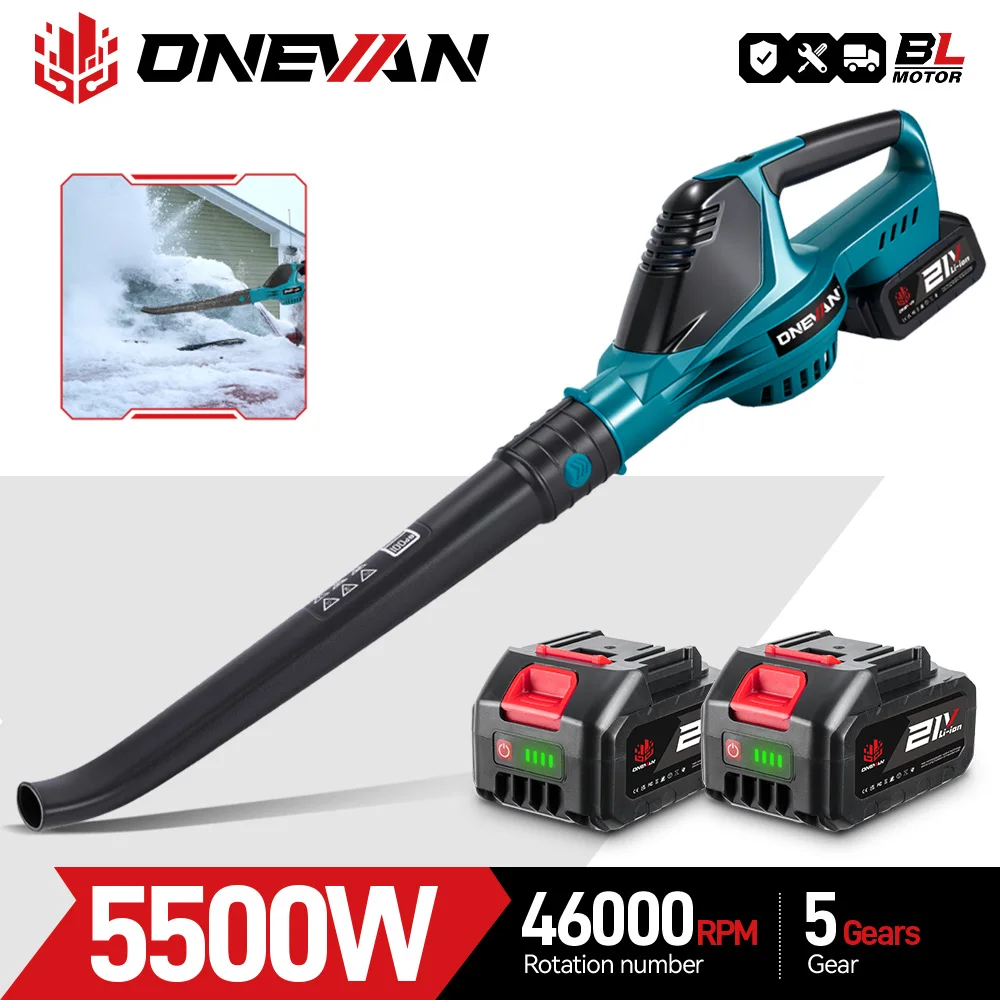 ONEVAN 5500W Brushless Electric Air Blower 46000RPM Cordless Leaf Dust Snow Blowing Clean Power Tool For Makita 18V Battery Pin