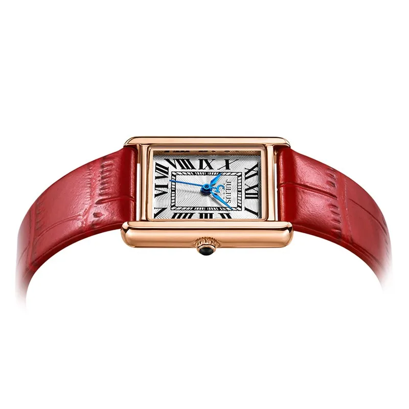 Julius-Relógio de quartzo japonês clássico feminino, relógio elegante da moda, pulseira de couro real, caixa de presente de aniversário retrô