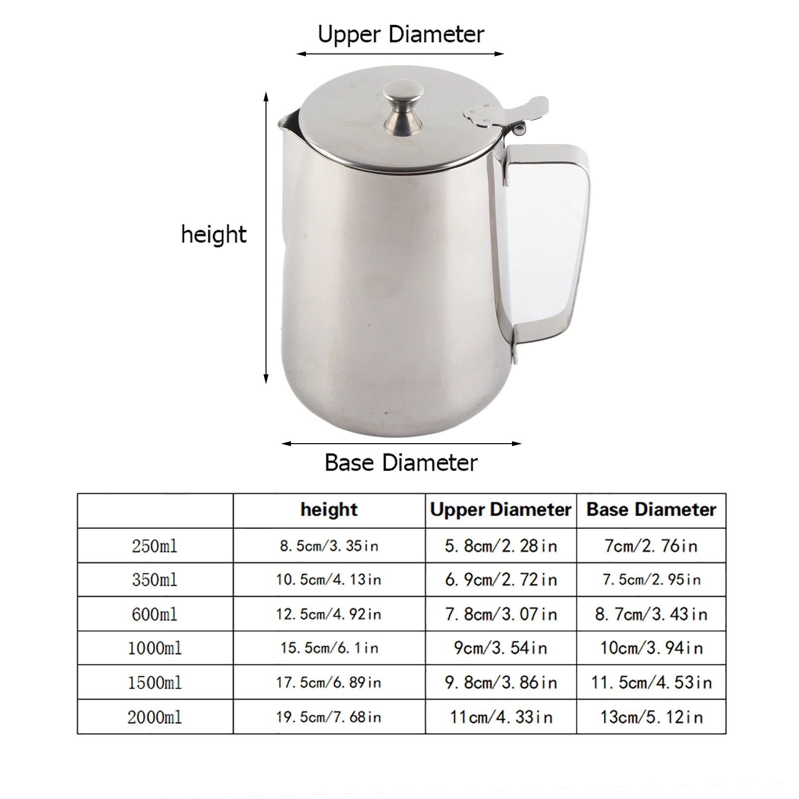 Milk Creamer Frothing Pitcher Stainless Steel Coffee Cup Mug Milk Frothing Pitcher Jug with Lid for Latte Coffee Art