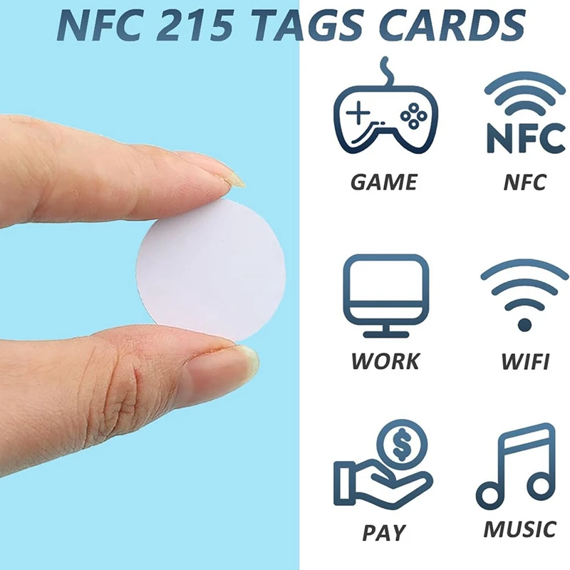 Imagem -04 - Cartões de Moeda Nfc Regraváveis Cartão Metal Nfc Tag Nfc 215 Redondo Dispositivos Móveis Habilitados para Nfc Compatíveis 55 Pcs