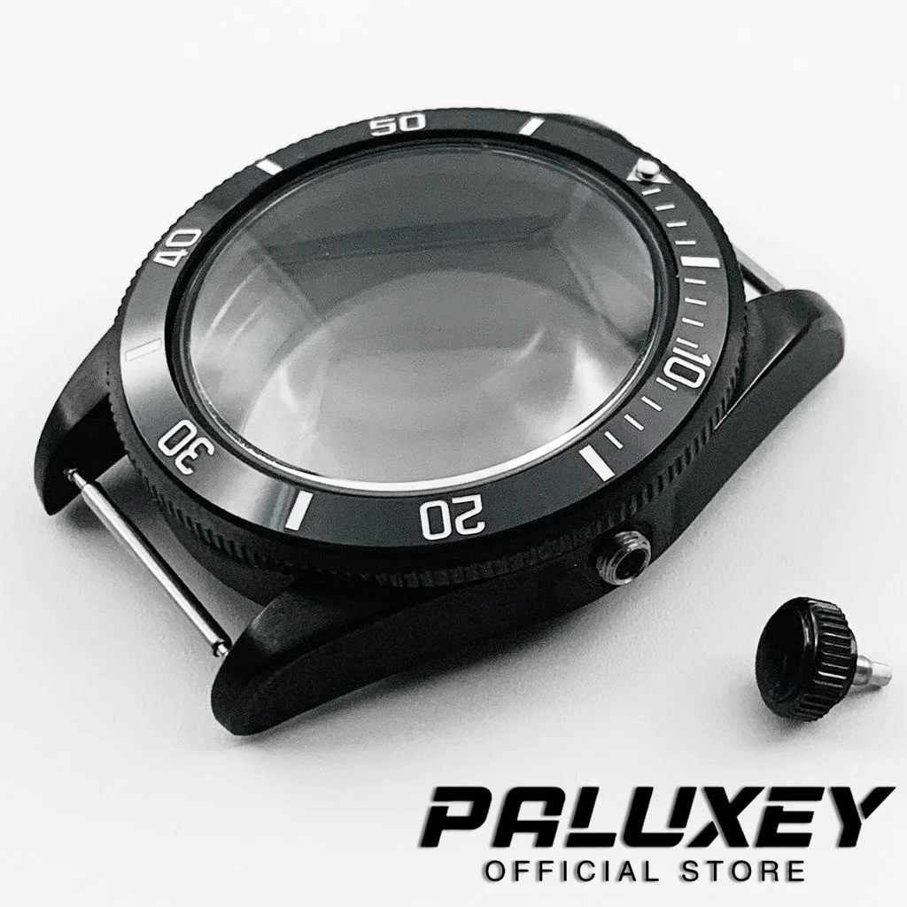 BB58 Schwarzes PVD 39-mm-Gehäuse, gewölbtes Saphirglas, wasserdichtes Edelstahl-Uhrengehäuse, passend für NH34 NH35 NH36 ETA2824 Uhrwerk, 20 ATM