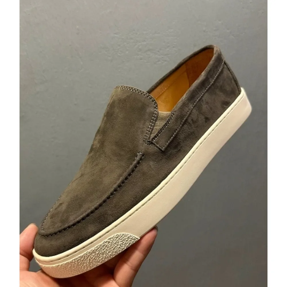 White Thick Rubber Sole Casual Shoes, Soft Comfort Moccasin Footwear for Daily Urban Wear