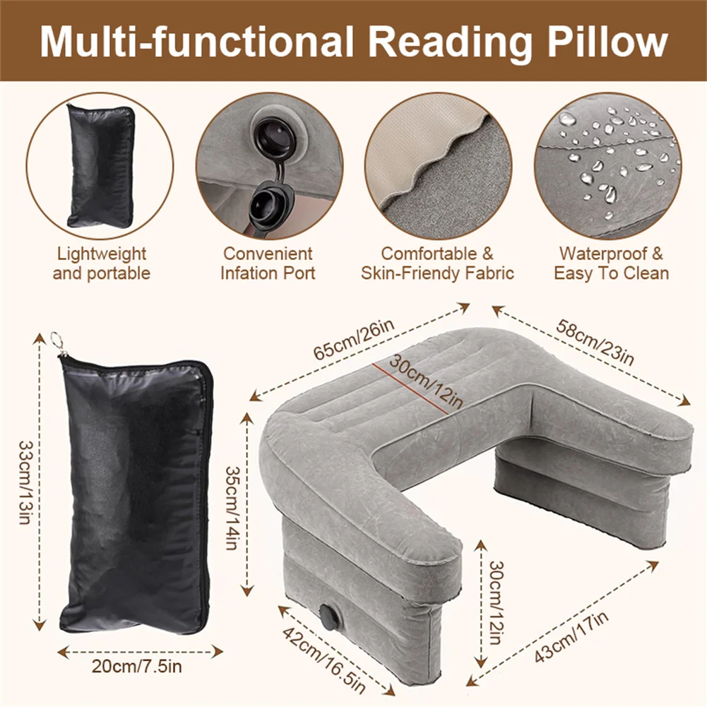 Inflatable Reading Pillow Foldable Arm Rest Pillow Portable Adjustable Lap Desk Pillow For Reading Working Sitting In Bed Sofa