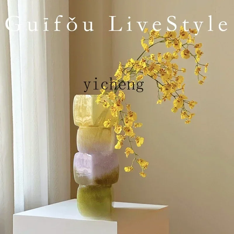 HYS glazed floor-to-ceiling large vase, water-raised flowers, geometric glass flower