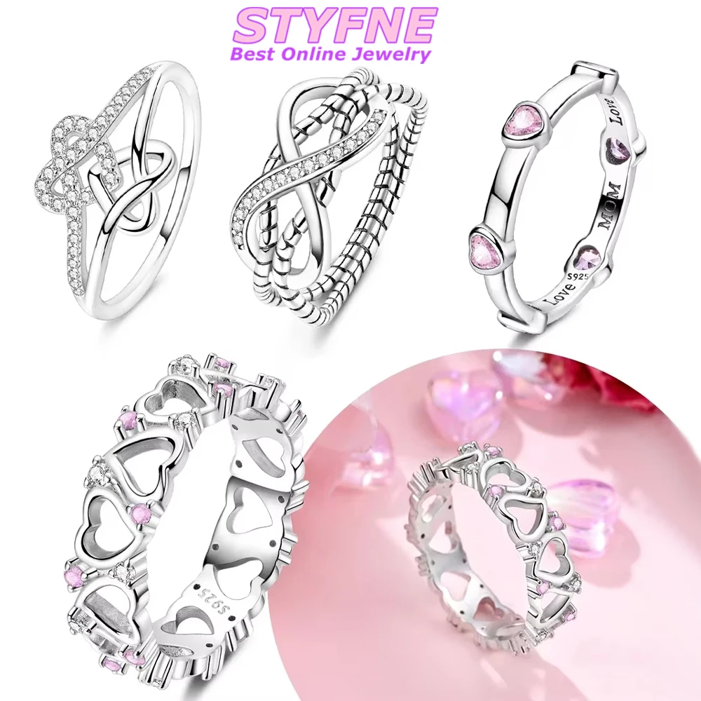 

Изысканные розовые цирконовые сердечки с любовью, оригинальные кольца из стерлингового серебра 925 пробы, подходят для женских украшений, свадебный комплект, подарочные аксессуары на день Святого Валентина