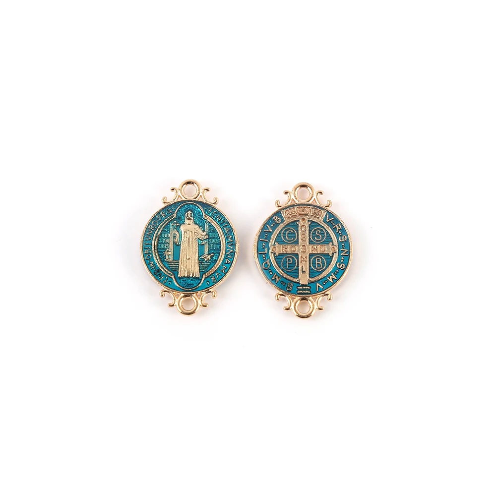 30Pcs  Fancy Mini Saint Benedict Double Sided  Pendants With 2 Vertical Holes Medalla San Benito