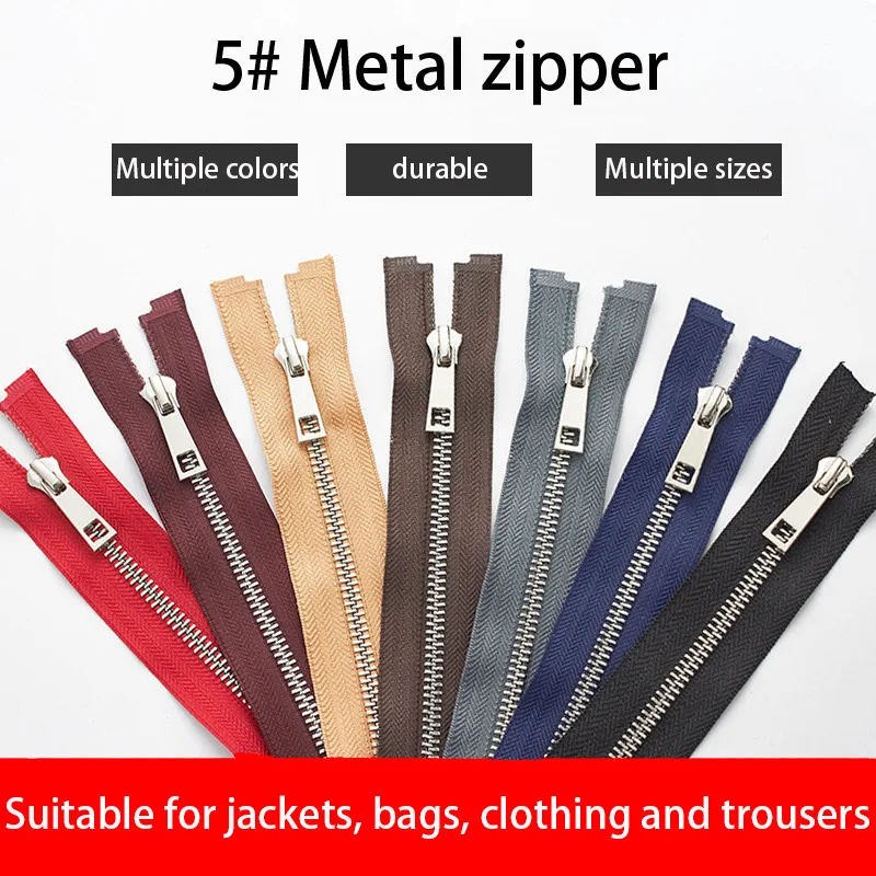 

5Pcs #5 Silver Y-Teeth Metal Zippers Smooth For Jackets & Denim 40-80cm Multi Length DIY Sewing Accessories