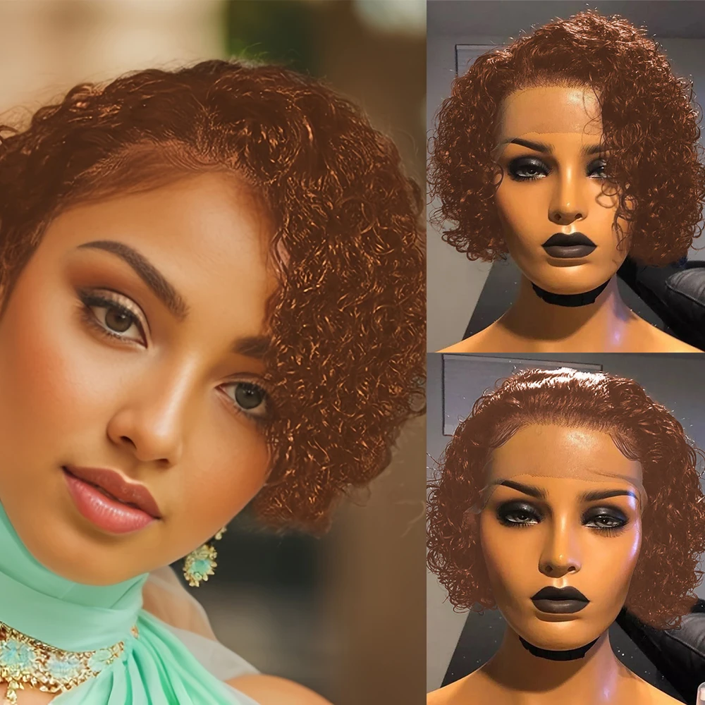 

13x4 Lace Front Wig Human Hair Short Bob Wig Deep Curly Pixie Cut Wigs For Women 180 Density