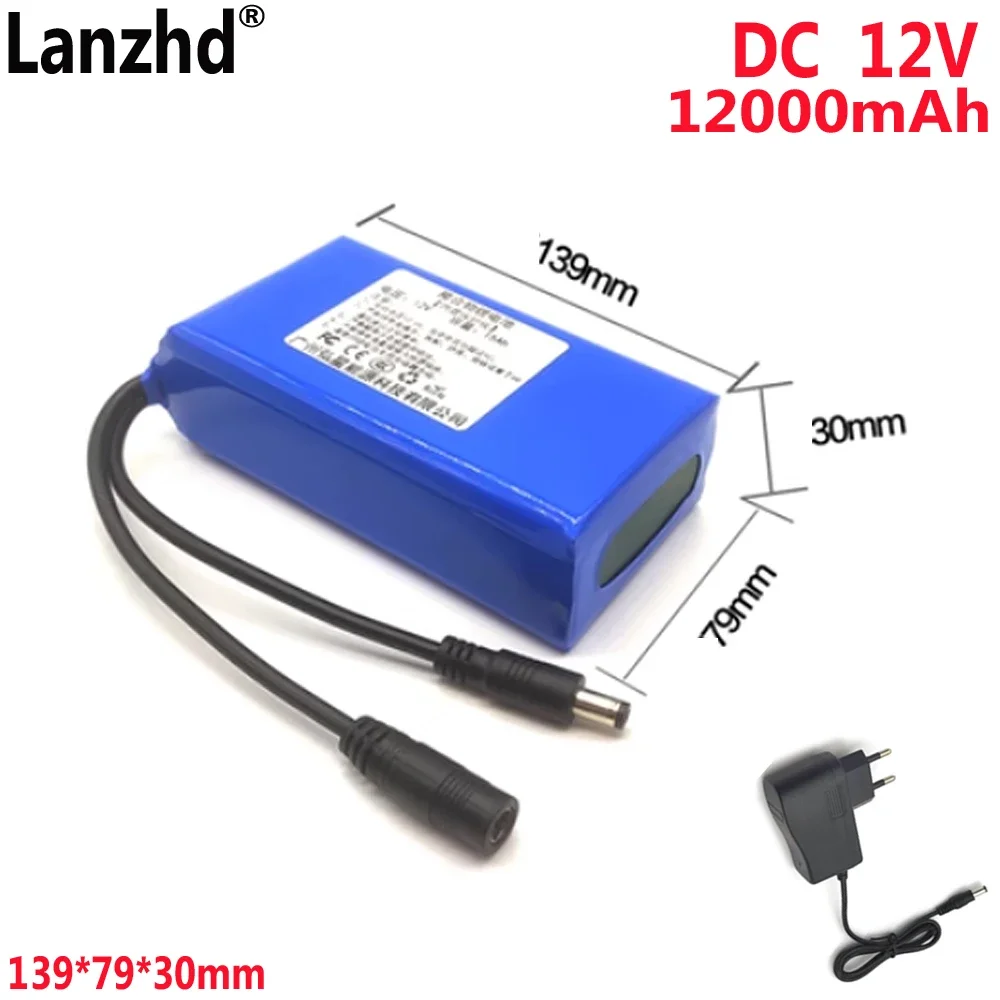 12Ah Lithium Battery pack DC 12V For LED light strip instrument Monitoring equipment Speaker outdoor night 139*74*30mm