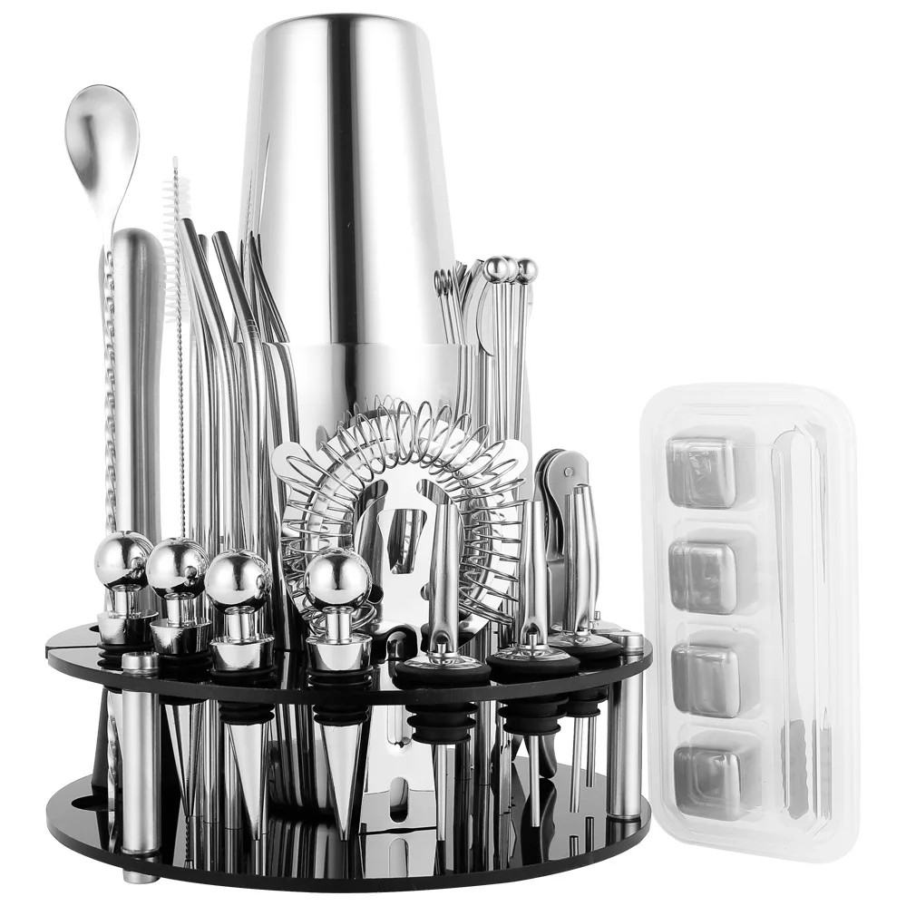 

Professional Cocktail Shaker Set with Display Stand 304 Stainless Steel Bar Tools Complete Bartender Kit Gift Box Shaker Bar
