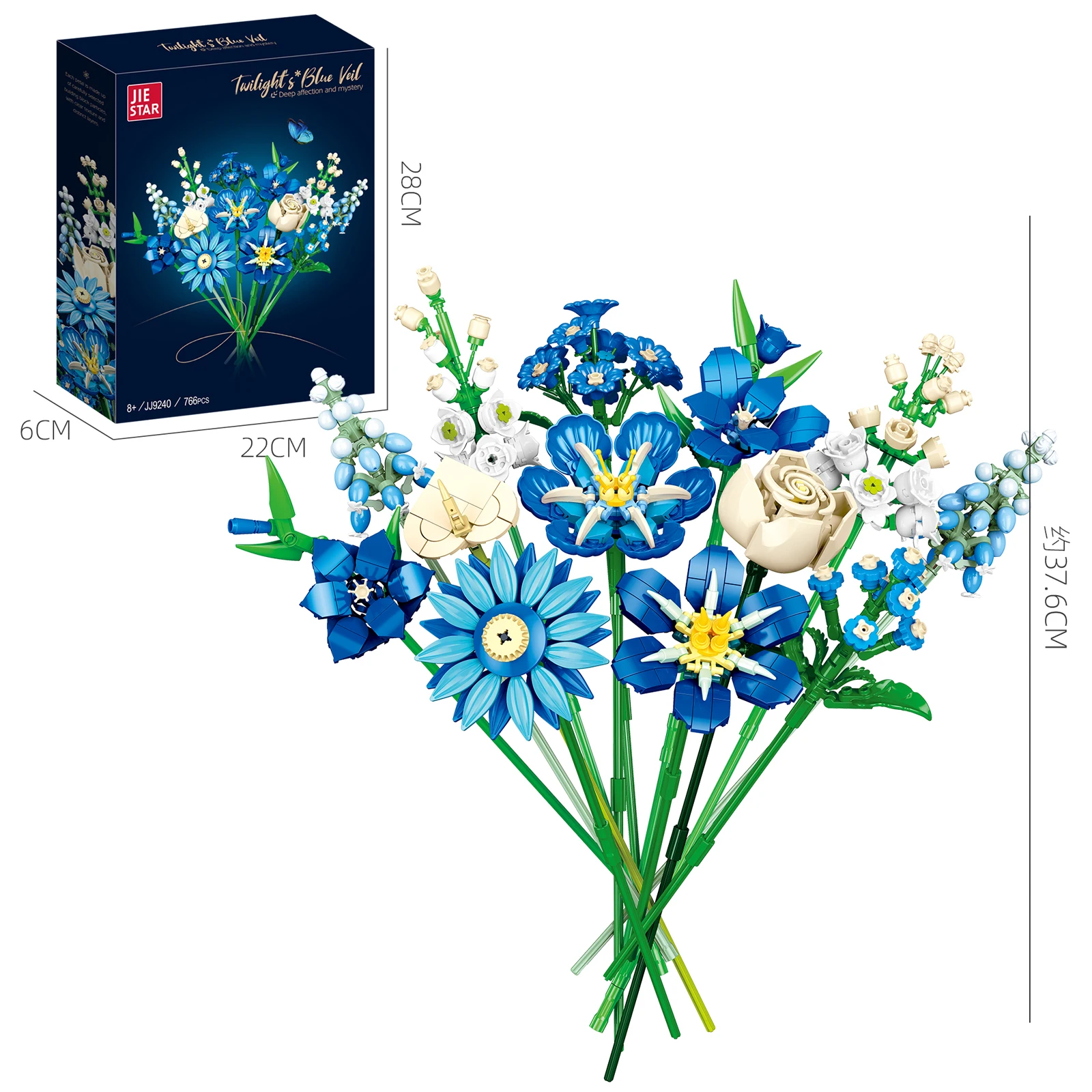 JJ9240 766PCS Midnight Blue Tulip Simulation Plant Potted Flower Building Blocks Small Particle Bricks DIY Model Kit for Adults