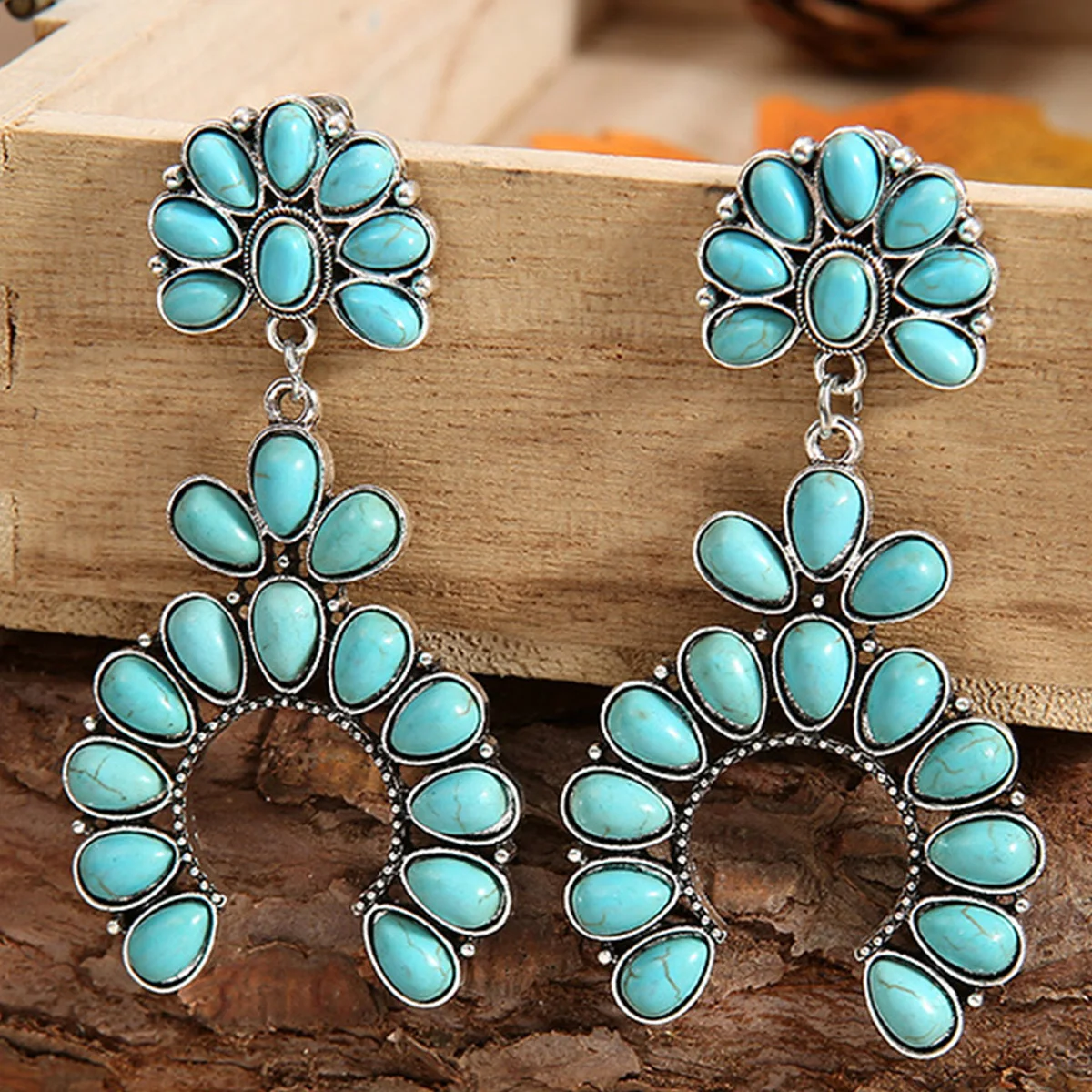 أقراط نسائية عصرية كلاسيكية باللون الفيروزي على شكل دائرة كبيرة إكسسوارات مجوهرات على الطراز البوهيمي العرقي أقراط شخصية