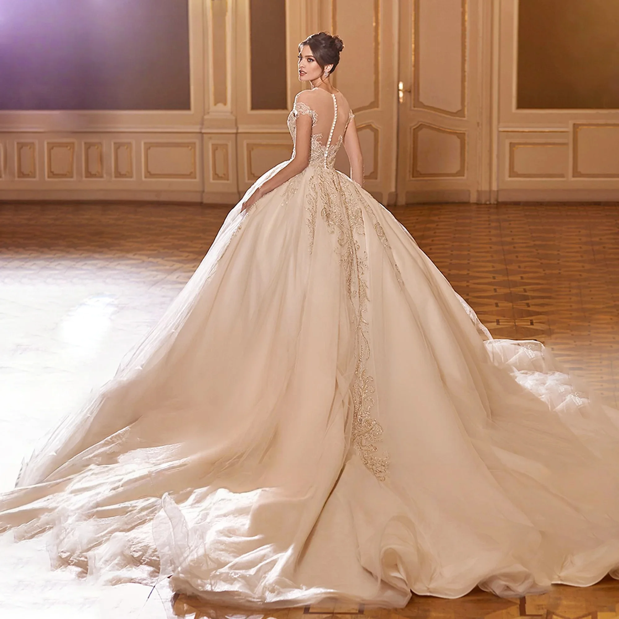 Lace Wedding Dresses Ball Gown Cap Sleeves Appliques Dubai Saudi Arabia Israel Bridal Gowns Vestido De Novia Customized