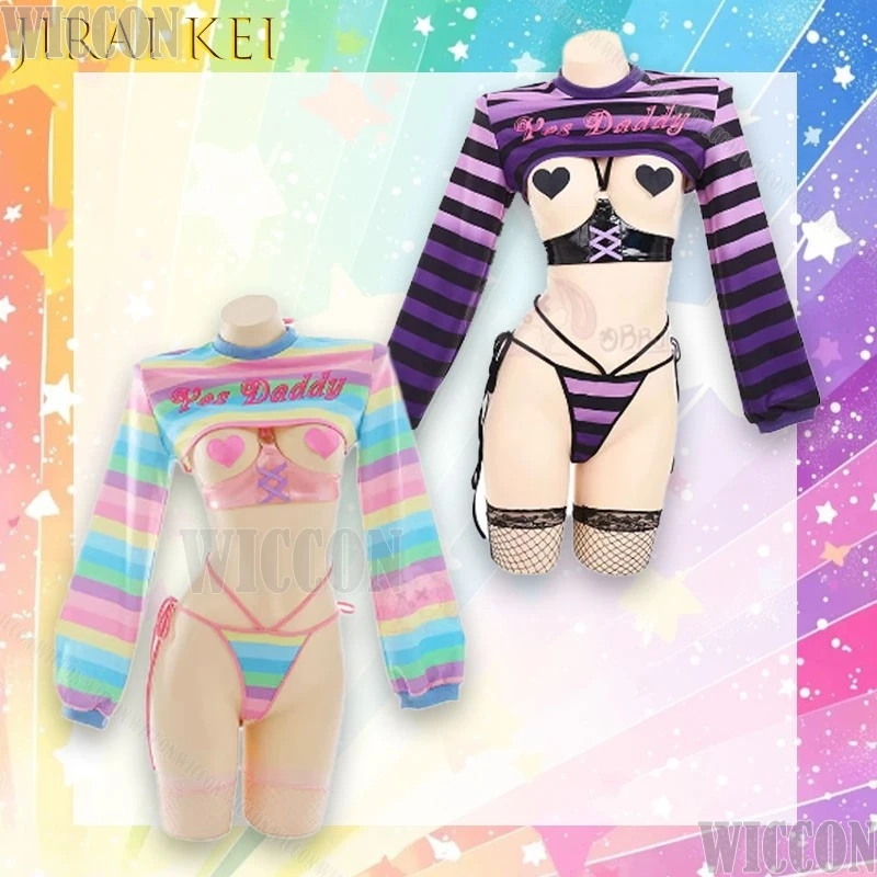 

‌‌‌‌‌Rainbow Candy Dream Yes Daddy Heart Cutout Multicolor Stripe Cosplay Costume Anime Character Roleplay Outfit jirai kei ‌