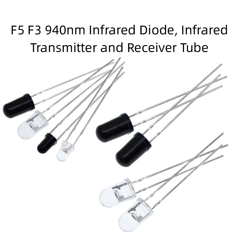 F3 F5 940nm Infrared Diode 3mm 5mm IR Transmitter Receiver Tube, Infrared LED for Remote Control Monitoring Sensor DIY Project
