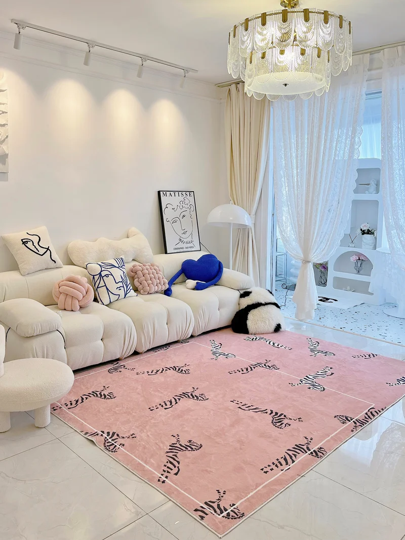 

VIKAMA Ins Wind Zebra Carpet Hydrophobic Easy Care Teenage Girl Bedroom Floor Mats Home Living Room Floor Mats Home Decoration