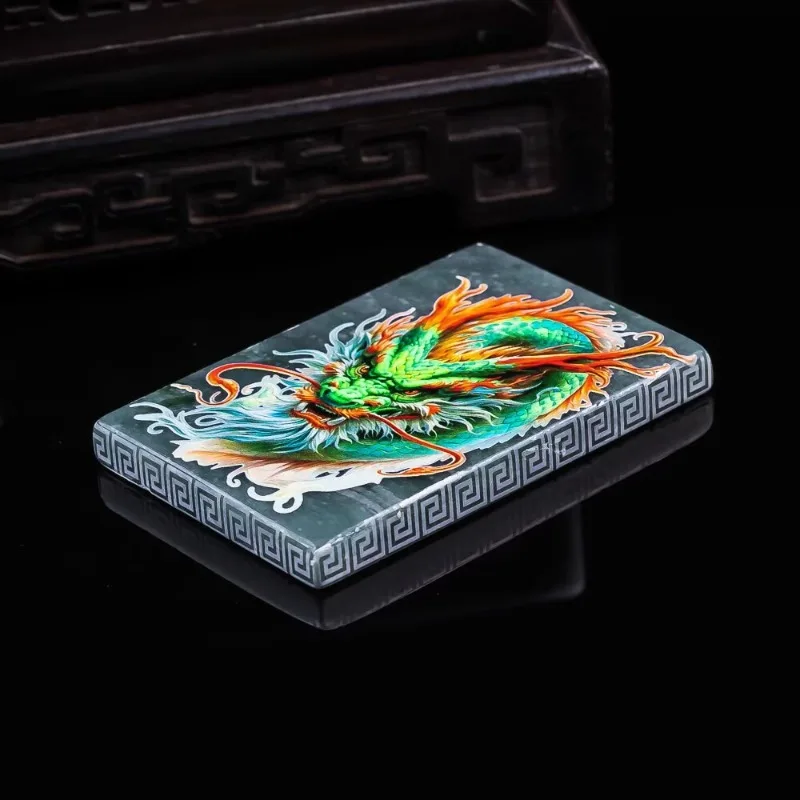 Natural A-grade jade dragon phoenix brand blue water material double-sided precision ultra clear spray painted ice jade pendant