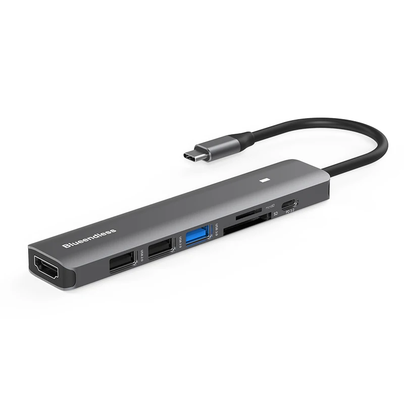 Blueendless Type-C Hub USB 3.0 4K عرض ميناء 100 واط PD 4K HD شحن قارئ بطاقة محول للكمبيوتر المحمول ماك بوك برو