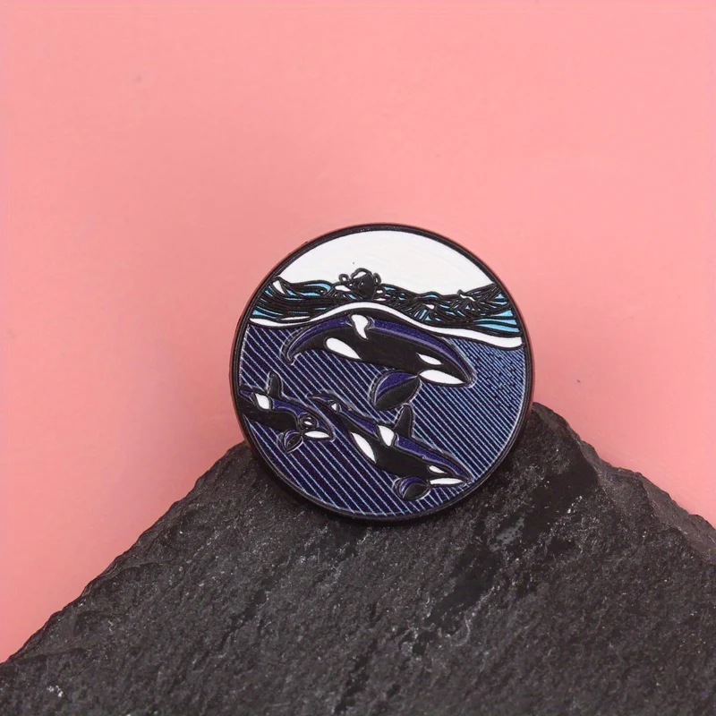 The Whale Lover's Enamel Badge - Orca & Sea Wave Design Enamel Brooch Is Suitable for Fashion Enthusiasts