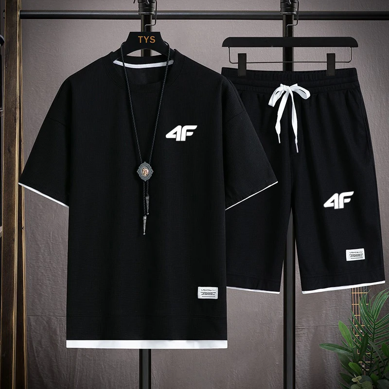 

Men's pullover sports suit, 2026 summer new casual short sleeved T-shirt+shorts two-piece set fashionable basketball