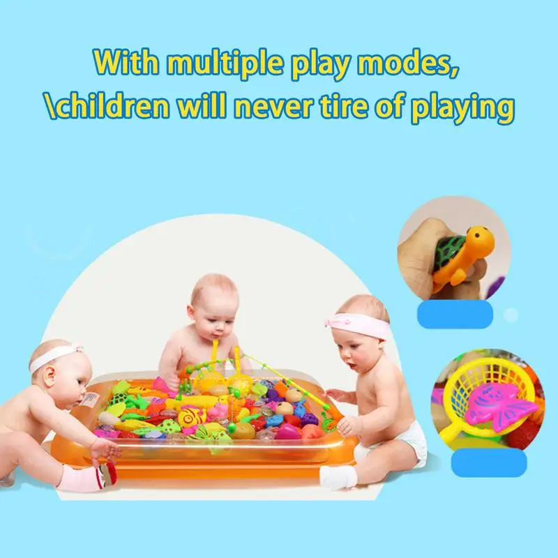 Magnetic Fishing Pool Toys Game Floating Fish Color Sea Animals Toy With Pole Rod Water Fish Toys For Kids Toddler Age 3 4 5 6