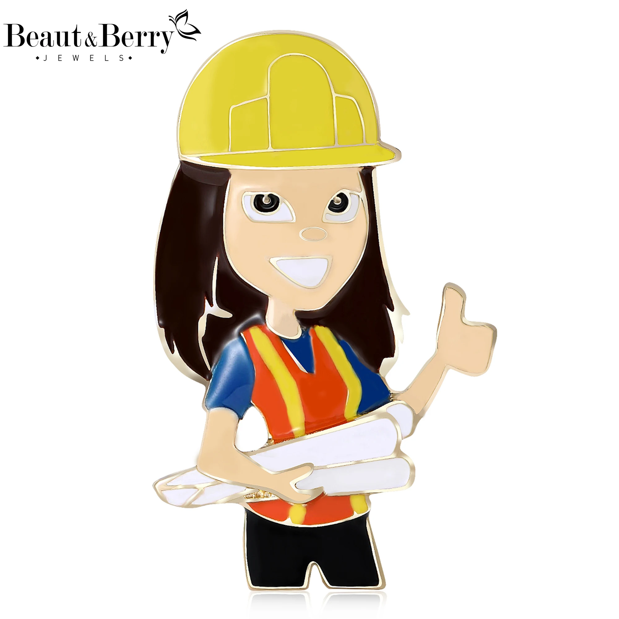 Beaut&Berry Enamel Cartoon Female Engineer Brooches for Women Unisex Character Pins Casual Party Accessories New Gifts Friends