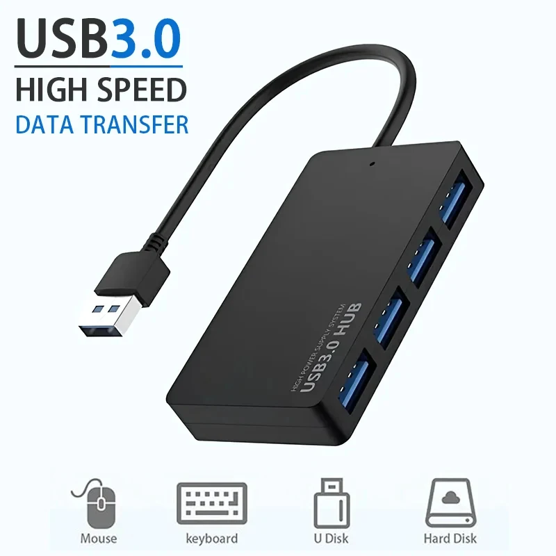 High speed USB3.0 Hub, Ultra Slim 4 Port Multi Splitter Extension Expansion Adapter Cable For PC Laptop, Desktop, Printer