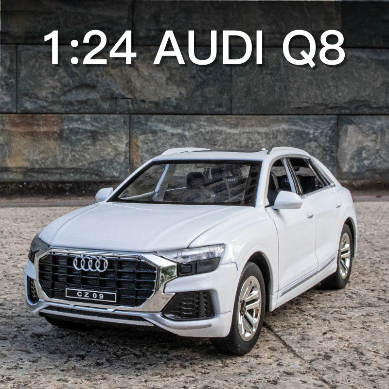 1:24 AUDI Q8 SUV Alloy Car Model Diecast Metal Vehicles Car Model High Simulation Sound and Light Collection Childrens Toys Gift