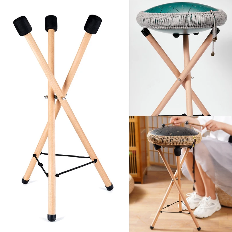 Adjustment Hand Drum Rack Stand Beech Wood/Metal Triangle Bracket Hang Handpan Universal Folding Portable for 10 12 Inch Drum