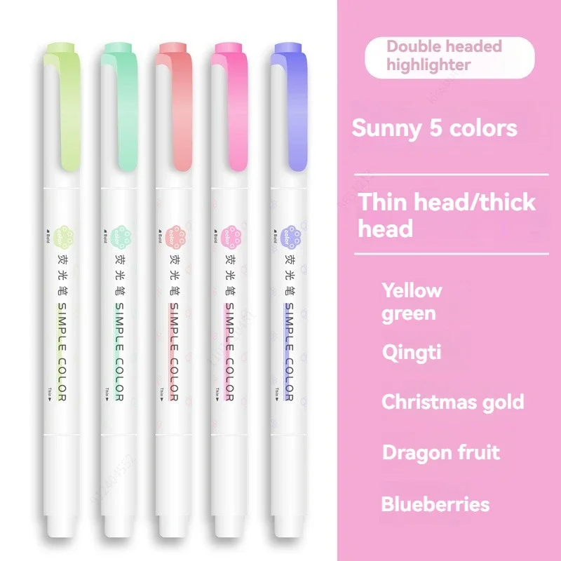 5 STKS Markeerstift Set Meerdere series beschikbaar Dubbelkoppige Gekleurde Fluorescerende Pen Student Briefpapier Leveringen - afbeelding 1