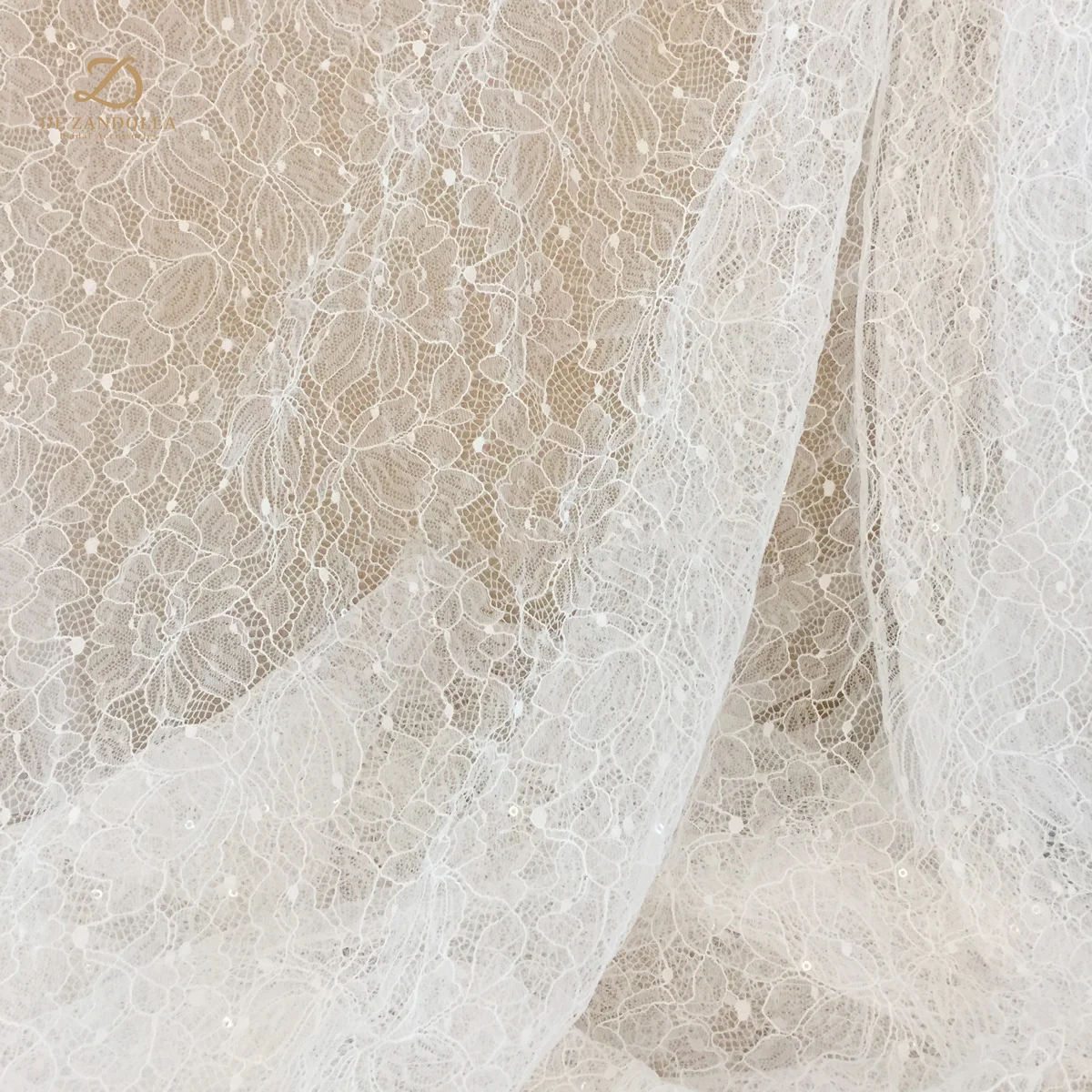 Off-white francese ricamo pizzo da sposa paillettes rigide Tulle tessuto floreale moda matrimonio ciglia pizzo larghezza 150cm 1 Yard