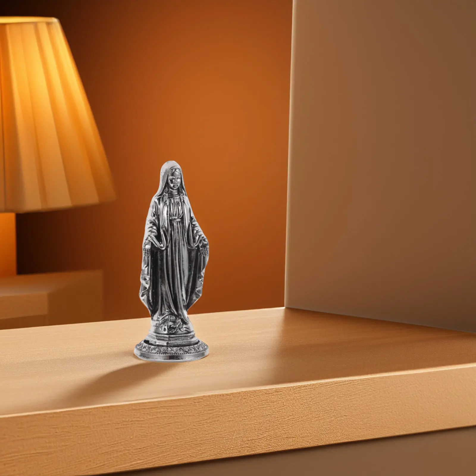 Vintage Alloy Virgin Mary Statue Retro Metal Ornament Car Interior Desktop Religious Decoration Home Decor Aesthetic