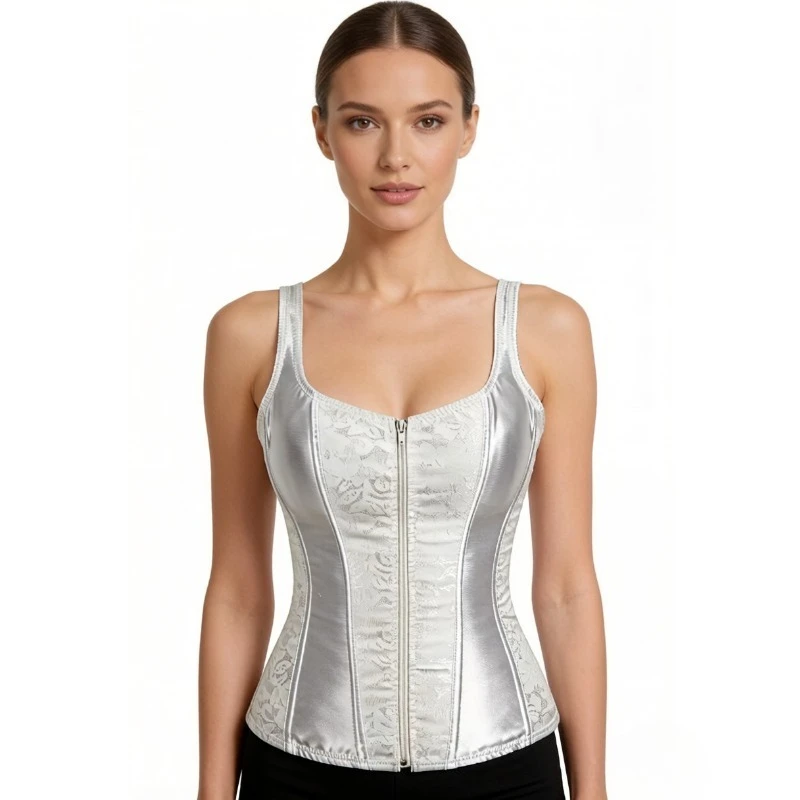 

Steampunk Corset With Cup Lingerie Zipper Side Straps Overbust Corset Waist Trainer Bustier Plus Size