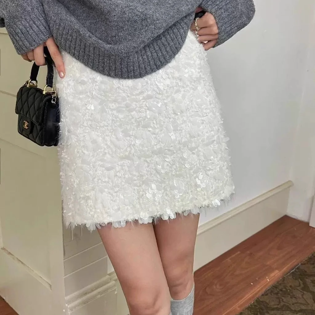 sequined skirt women's autumn Korean  new high-waisted and thin Spice Girl versatile A-word hip skirt short skirt