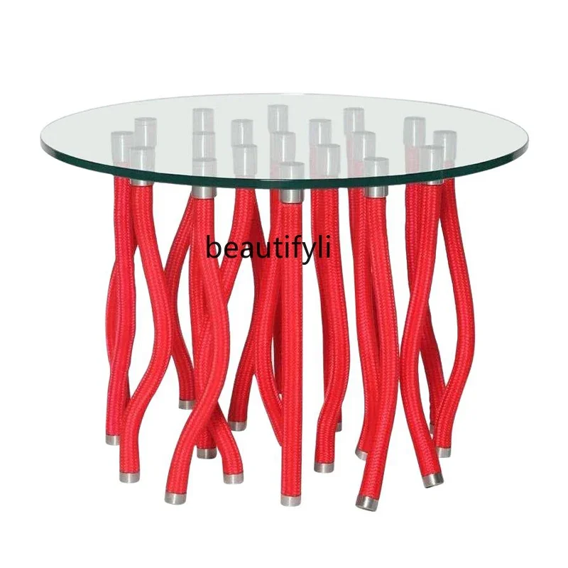 

Отличные скидки! Современный минималистичный журнальный столик в форме водопроводной трубы для небольшой квартиры, из закаленного стекла.