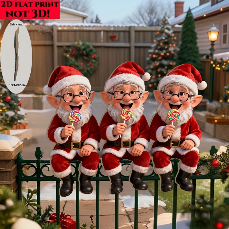 

1pcs Christmas Outdoor Courtyard Garden Decorat with Three Eating Lollipops Xmas Gnomes on The Railing As Plane Wooden Xmas Gift