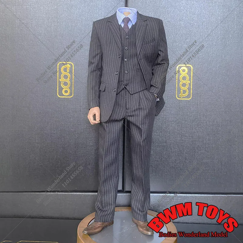 

TOPO TP012 1/6 Scale Men Solider Gray Striped Suit Male Clothes Set Model with Leather Shoes Fit 12'' Soldier Action Figure Body